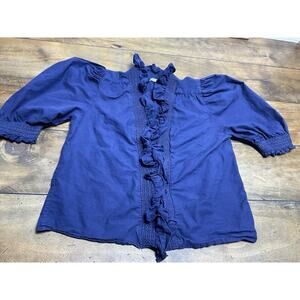 Anthropologie Love The Label Zuri Top Womens Small Blouse Ruffle Smocked Blue